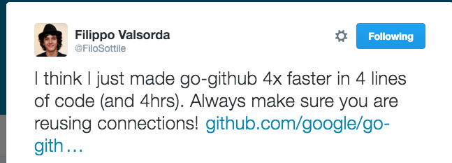 Filippo Valsorda: 我只用四行程式碼卻讓 go-github 速度增加四倍
