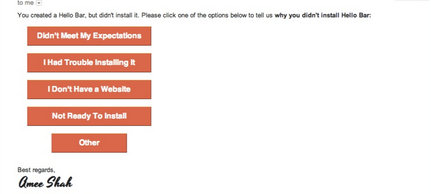 Understand why customers drop off by sending one-click emails