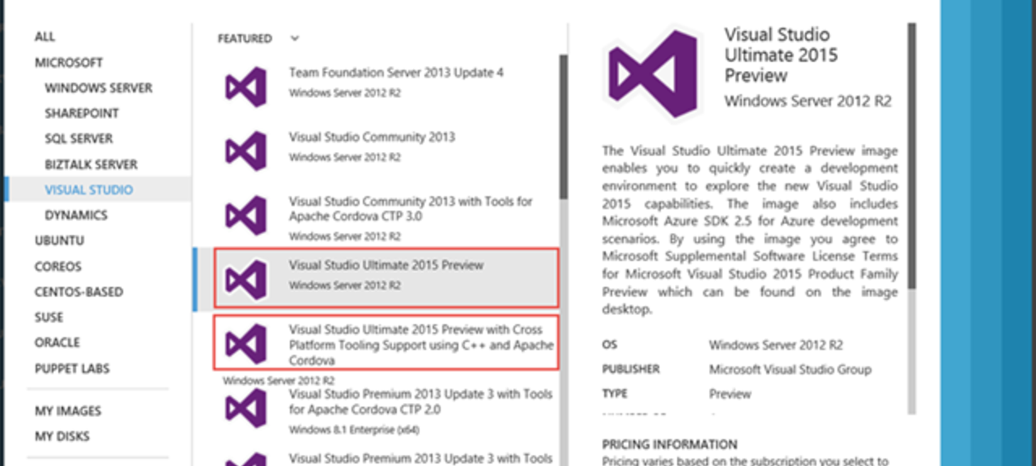Visual Studio 2015 CTP 5 can be tested using an Azure VM!