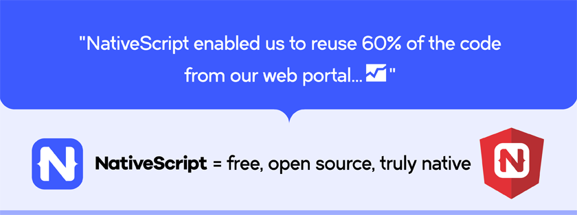 NativeScript enabled us to reuse 60% of the code from our web portal...📈