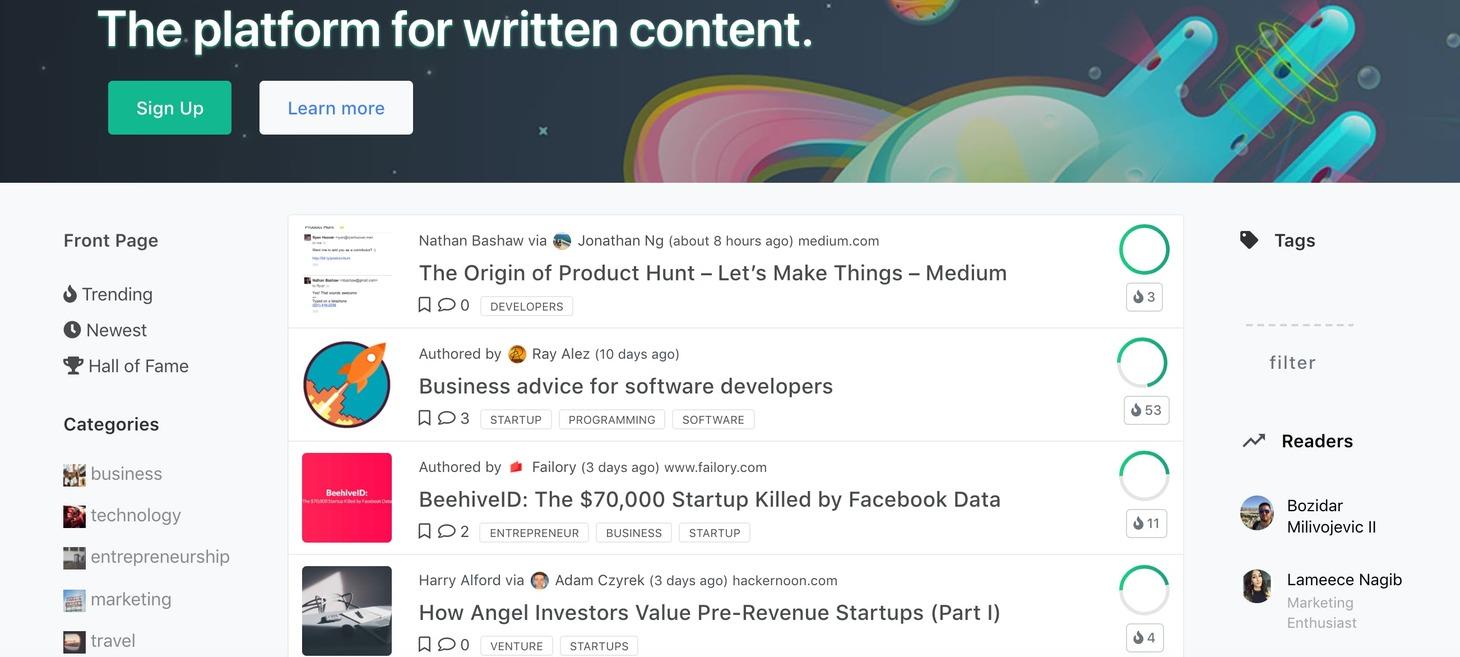 The platform for online written content - Readory