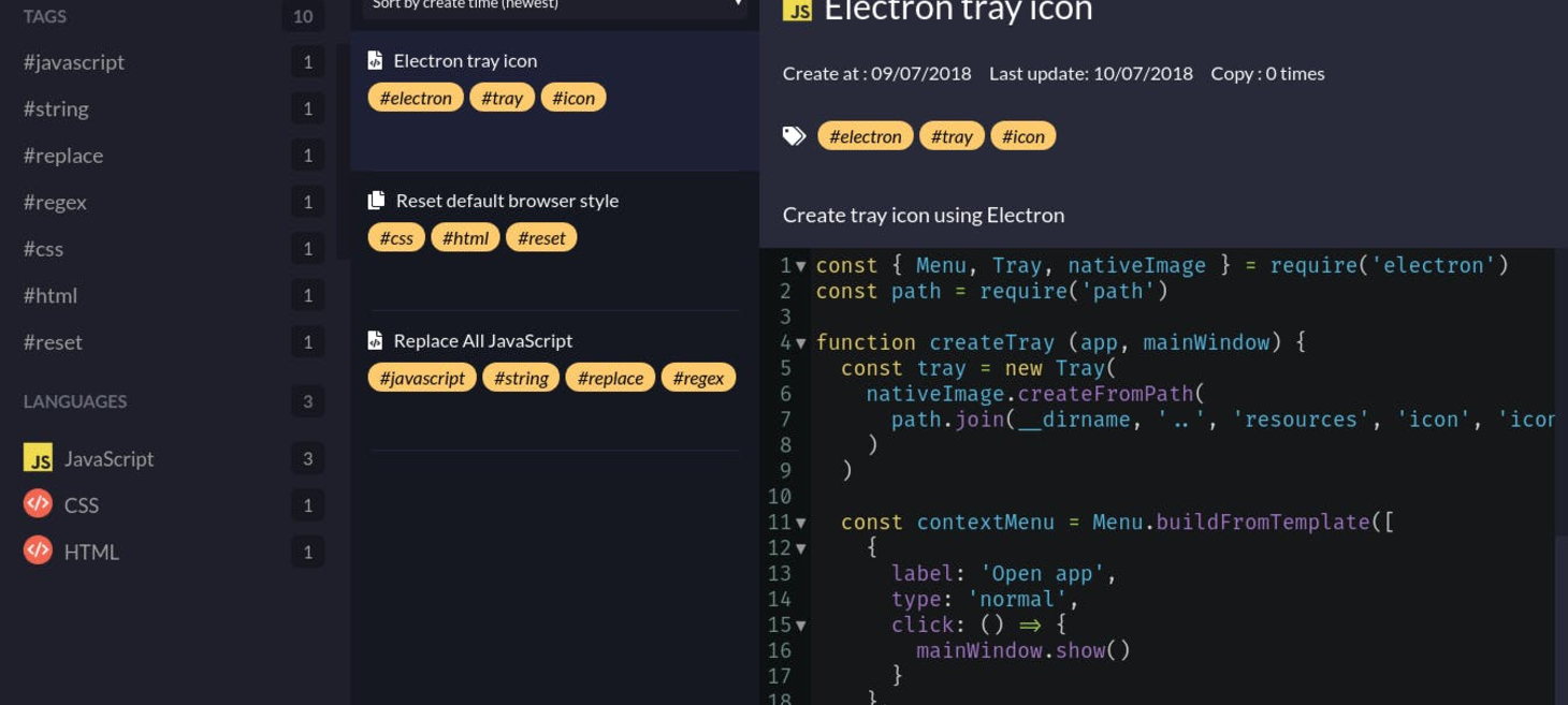 A snippet management app for developers
