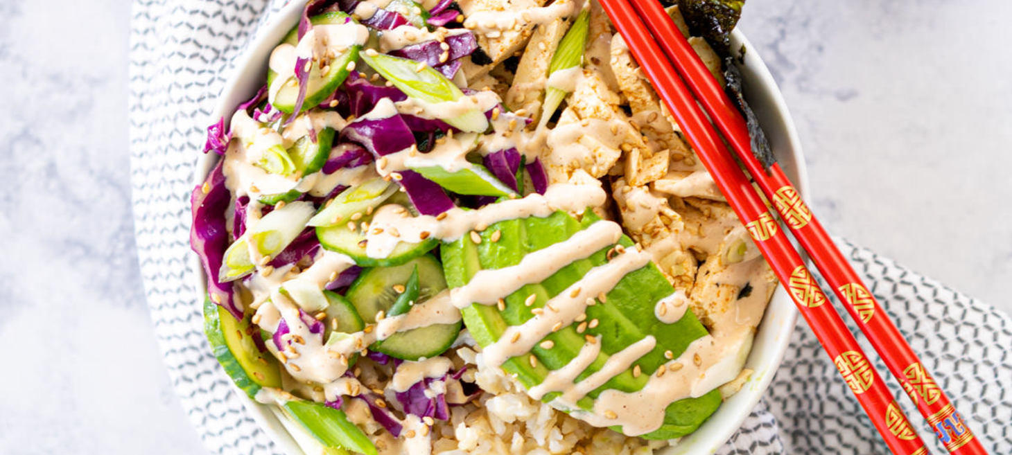 Vegan Poke Bowl with Sesame Cream Sauce