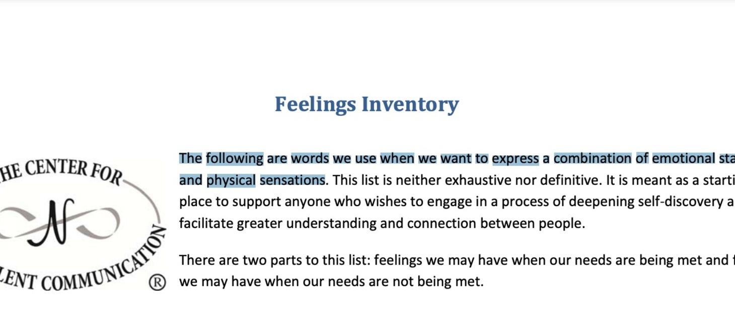 Feelings Inventory Worksheet