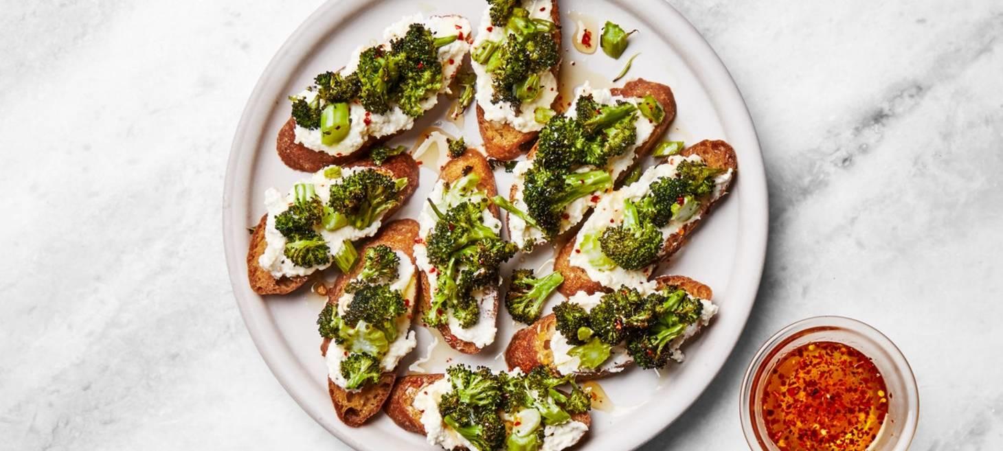 Broccoli and Ricotta Toasts with Hot Honey Recipe | Bon Appétit