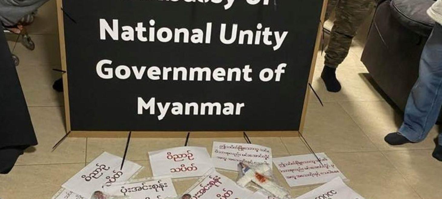 'Voodoo dolls' hurled at Myanmar embassy in Canberra amid calls for ambassador to reject military junta - ABC News