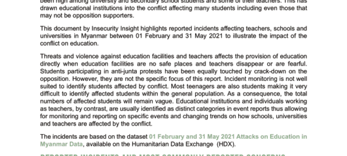 Violence Against or Obstruction of Education in Myanmar (February-May 2021) - Myanmar