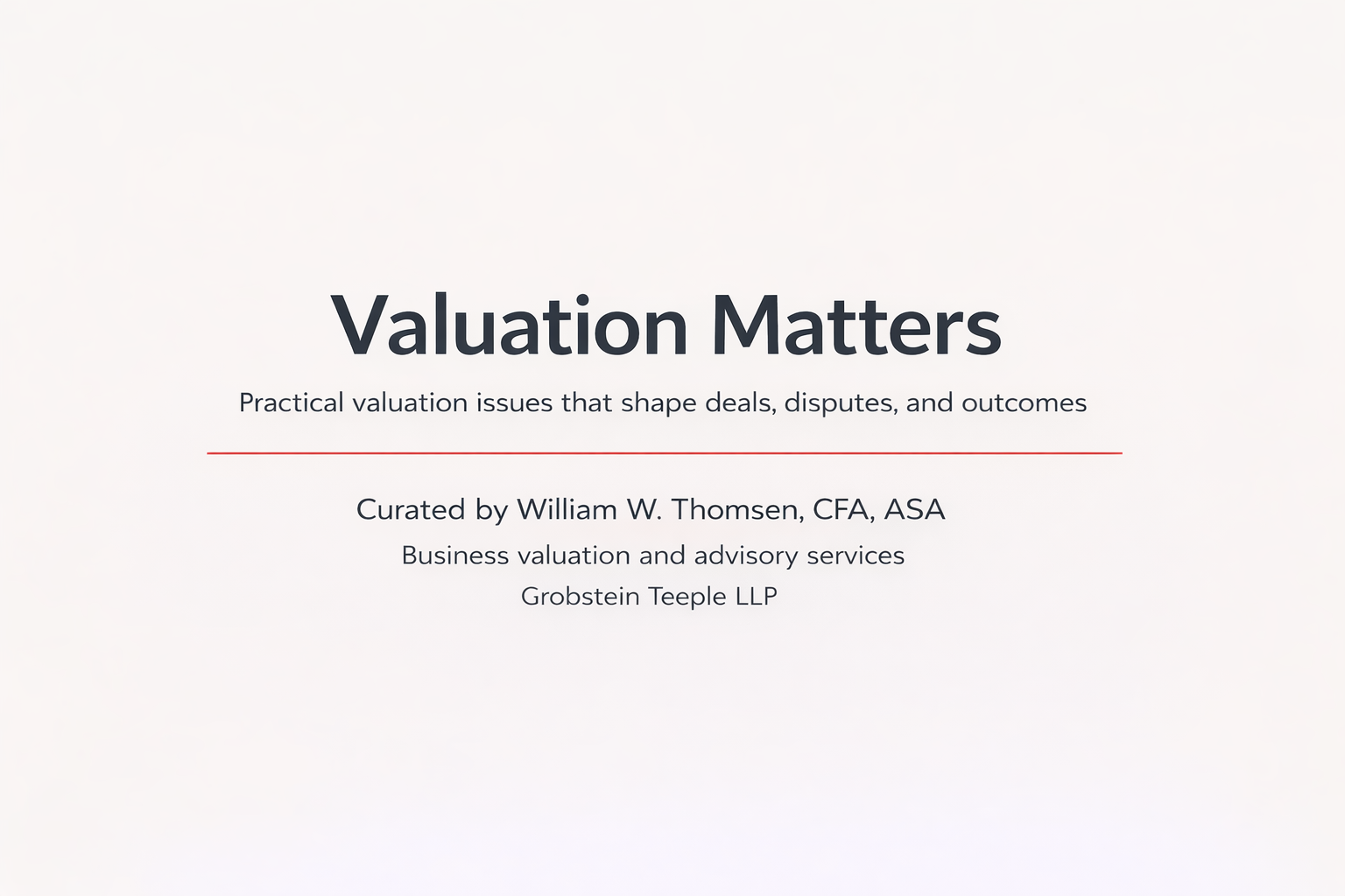 Valuation Matters